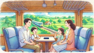 スマホを置いて会話を楽しむ家族