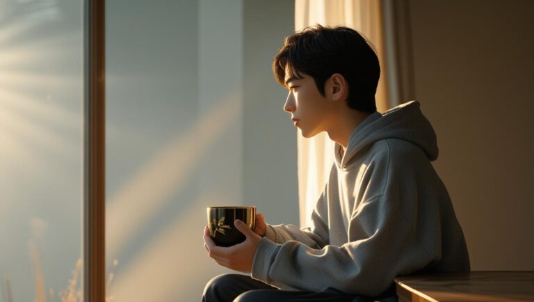 _一人の思慮深い日本人の中学生男子（15歳）、パーカーを着ている。