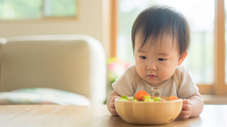 離乳食を食べている乳児