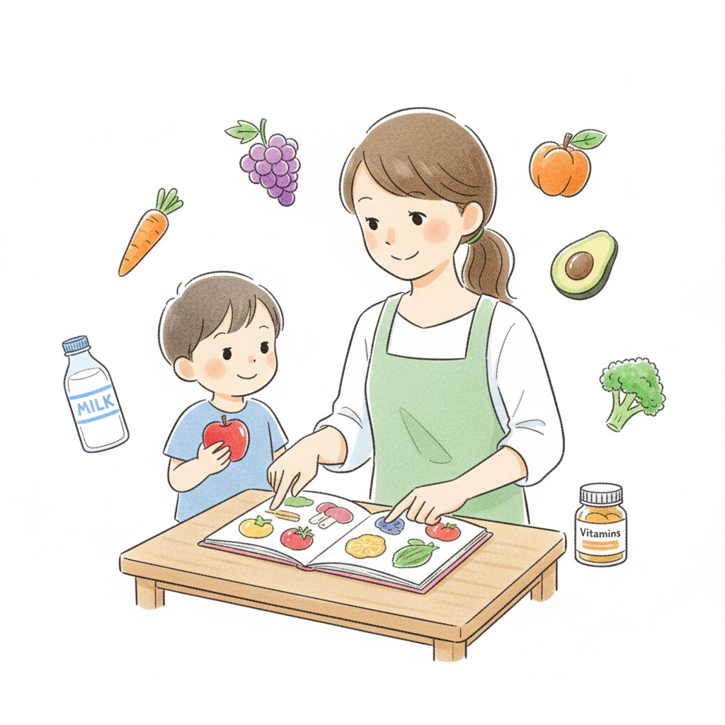 親子でサプリを選んでいる様子