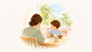 好きな一皿を食べる子どもと、急かさず見守る大人の食卓