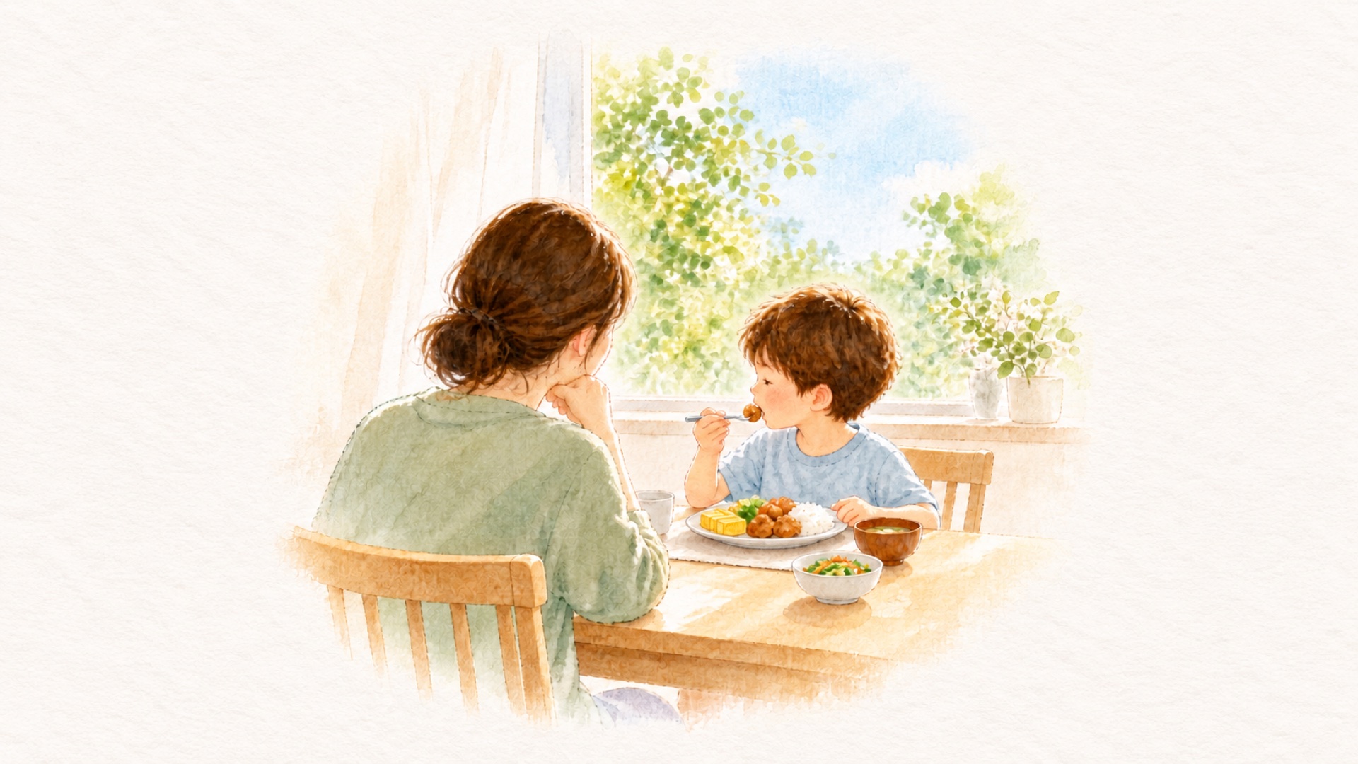 好きな一皿を食べる子どもと、急かさず見守る大人の食卓